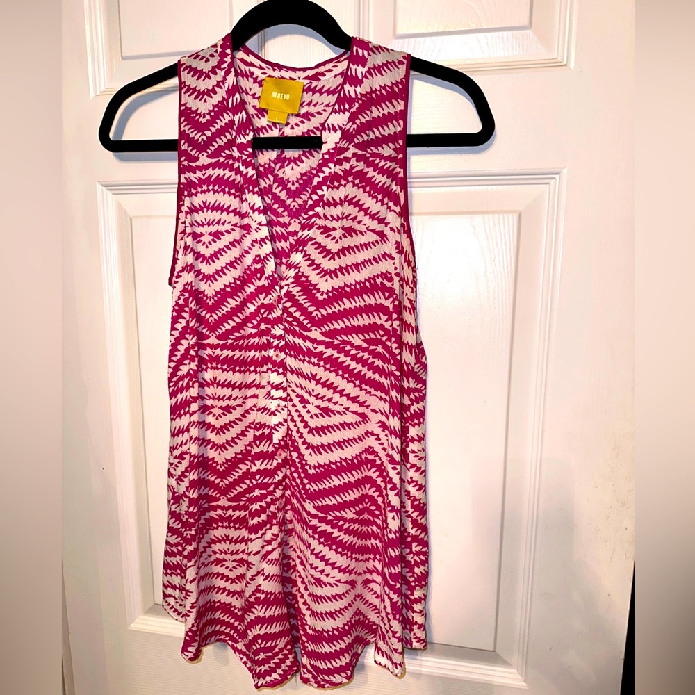 ANTHROPOLOGIE MAEVE S Ada Fuschia White Abstract Print Tunic Tank Top Blouse